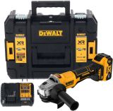 Аккумуляторная угловая шлифмашина DEWALT DCG408P1T, 18 В, 125 мм, 9000 об/мин, с АКБ 5 Ач и ЗУ, в кейсе TSTAK (DCG408P1NT-XJ)