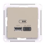 Розетка USB A+C 2-местная (1.5А и 3А) Systeme Electric (Schneider Electric) AtlasDesign, песочный ATN001229