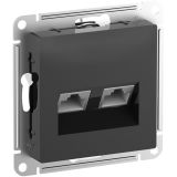 Розетка двойная компьютерная Schneider Electric AtlasDesign, RJ45+RJ45, категория 6А, механизм, карбон, ATN001088