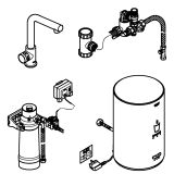 Комплект для кухни GROHE Red Mono с L-образным вентилем, бойлером M-Size и фильтром, суперсталь (30339DC1)