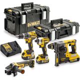 Набор DEWALT DCK422P3, 18 В: дрель DCD796 + шуруповерт DCF887 + УШМ DCG405 + перфоратор DCH273, с 3 АКБ 5 Ач и ЗУ, в 2 кейсах