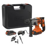 Аккумуляторный перфоратор BLACK+DECKER BCD900E2K, SDS Plus 18В, 6650 уд/мин, 1.2 Дж, 2x2.5 Ач, кейс