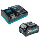 Набор Makita: аккумуляторный кромочный фрезер RT001GZ19, 31000 об/мин + аккумулятор BL4040, 40 В, 4 Ач + быстрое зарядное устройство DC40RA, PT993
