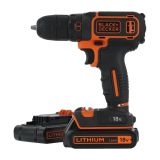 Аккумуляторная дрель-шуруповерт BLACK+DECKER BDCDC18B, 18В, 2 аккумулятора 1.5Ач, 650 об/мин, 10.3/30 Нм