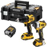 Аккумуляторный набор DEWALT DCK2062D2T, 18 В: дрель-шуруповерт DCD709 + шуруповерт DCF809, с 2 АКБ 2 Ач и ЗУ, в кейсе TSTAK