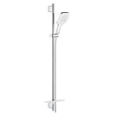 Душевой гарнитур GROHE Rainshower SmartActive 130 Cube с мыльницей, 3 режима струи, душевая штанга 900 мм, 9,5 л/мин, белая луна (26587LS0)