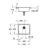 Мойка GROHE K200 60-S, 533 x 458 мм, оборачиваемая с одной чашей, нержавеющая сталь (31719SD0)