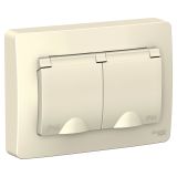 Розетка скрытой установки IP44 двойная с заземляющим контактом и шторками 16A 250В Systeme Electric (Schneider Electric) Blanca BLNRS441122, Молочный