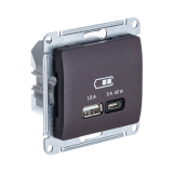 USB Розетка A + тип-C 45W Systeme Electric (Schneider Electric) Glossa высокоскоростная зарядка QC, PD, механизм, ШОКОЛАД