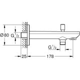Излив для ванны GROHE BauContemporary с переключателем ванна/душ, хром (13390000)