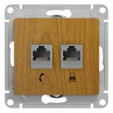 Розетка двойная RJ11+RJ45 Systeme Electric (Schneider Electric) Glossa, дерево дуб GSL000585