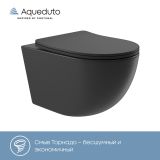 Унитаз подвесной Aqueduto OVO 525*360 безободковый, сиденье с микролифтом, черный матовый (OVOT2140)