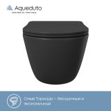Унитаз подвесной Aqueduto OVO 525*360 безободковый, сиденье с микролифтом, черный матовый (OVOT2140)