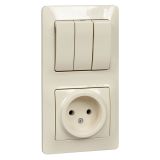 Блок: розетка, выключатель 3-клавишный Systeme Electric (Schneider Electric) Glossa, бежевый GSL000276