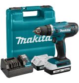 Аккумуляторная дрель-шуруповерт Makita, 18 В, 1400 об/мин, с 2 АКБ 1.5 Ач и ЗУ, в кейсе, DF488D002