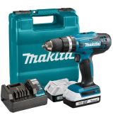 Аккумуляторная ударная дрель-шуруповерт Makita, 18 В, 1400 об/мин, 21000 уд/мин, с 2 АКБ 1.5 Ач и ЗУ, в кейсе, HP488D002