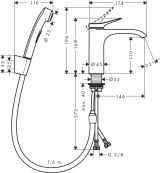 Смеситель для раковины hansgrohe Vivenis 110 со сливным гарнитуром и гигиеническим душем 75210000, хром