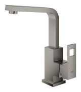 Смеситель для раковины GROHE Eurocube с донным клапаном и высоким изливом, темный графит матовый (23135AL0)