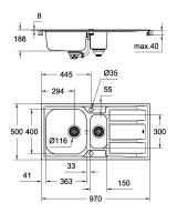 Мойка GROHE из нержавеющей стали с корзинчатым вентилем, оборачиваемая, K400, 60-S 97/50 1.5 (31567SD0)