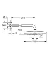 Верхний душ GROHE Tempesta 250, 9,5 л/мин, 1 режим, 380 мм, хром/белый (26668000)