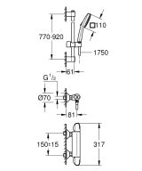 Термостат для душа GROHE Grohtherm 1000 с душевым гарнитуром, хром (34824005)