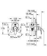 Смеситель для ванны GROHE BauCurve в комплекте с монтажной частью, хром (29043000)