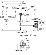 Смеситель для раковины GROHE BauLoop с донным клапаном, хром (23335000)