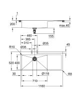 Мойка GROHE K1000 80-S 116/52 1.0 с корзинчатым вентилем, нержавеющая сталь (31581SD1)