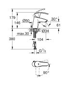 Смеситель для раковины GROHE Eurosmart, S-size, хром (23372002)