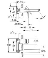 Смеситель для раковины GROHE BauLoop в комплекте с монтажной частью, хром (20289001)