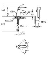 Смеситель для раковины GROHE Start с цепочкой и гигиеническим душем, хром (23123001)