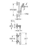 Термостат для душа GROHE Grohtherm 1000 с душевым гарнитуром, хром (34825002)