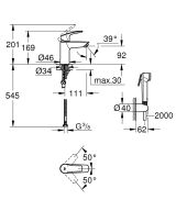 Смеситель для раковины GROHE Eurosmart с гигиеническим набором, матовый чёрный (231242433)