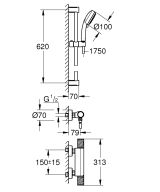 Термостат для душа GROHE Grohtherm 1000 Performance с душевым гарнитуром, хром (34834000)
