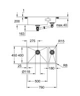 Мойка GROHE K700U 80-S 76/45 с 1.5 чашами, нержавеющая сталь (31575SD1)