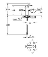 Смеситель для раковины GROHE BauEdge, хром (32858000)