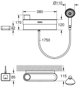 Душевой набор GROHE Purefoam, 2 режима, 1750 мм, 7,6 л/мин, хром/черный (1033670000)