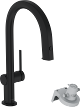 Смеситель для кухонной мойки hansgrohe Aqittura M91 210, с вытяжным изливом 1jet и функцией фильтрации, без фильтра в комплекте 76803670, матовый черный