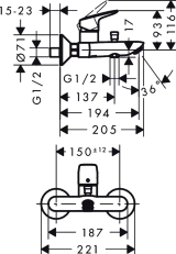 Смеситель для ванны hansgrohe Logis внешнего монтажа 71400000, хром