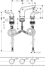 Смеситель для раковины hansgrohe Novus 100 на 3 отверстия, со сливным гарнитуром 71140000, хром