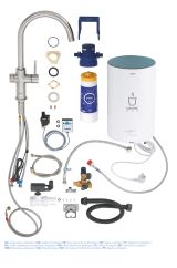 Комплект для кухни GROHE Red Duo с C-образным смесителем, бойлером M-Size и фильтром, суперсталь (30083DC1)