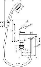 Смеситель для ванны hansgrohe Focus на край ванны с душевым гарнитуром 31521000, хром