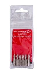 Бита ИНТЕРСКОЛ PH1, 25 мм хвостовик 1/4", 6 шт. (25201.025)