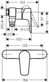 Смеситель для душа hansgrohe Talis E, внешнего монтажа 71761000, хром