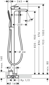 Внешняя часть смесителя для ванны hansgrohe Metris напольного монтажа 31471000, хром
