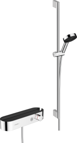 Термостат для душа hansgrohe ShowerTablet Select 400 внешнего монтажа, с душевым гарнитуром Pulsify S и полочкой 24270000, хром