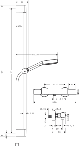 Душевой набор hansgrohe Pulsify Select S 105 3jet Relaxation EcoSmart с термостатом Ecostat Element и душевой штангой 90 см, 24271670, матовый черный