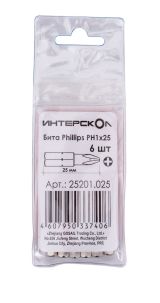 Бита ИНТЕРСКОЛ PH1, 25 мм хвостовик 1/4", 6 шт. (25201.025)