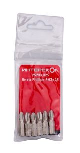 Бита ИНТЕРСКОЛ PH3, 25 мм хвостовик 1/4", 6 шт. (25203.025)