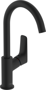 Смеситель для раковины hansgrohe Logis 210 с поворотным изливом и сливным гарнитуром 71130670, матовый черный